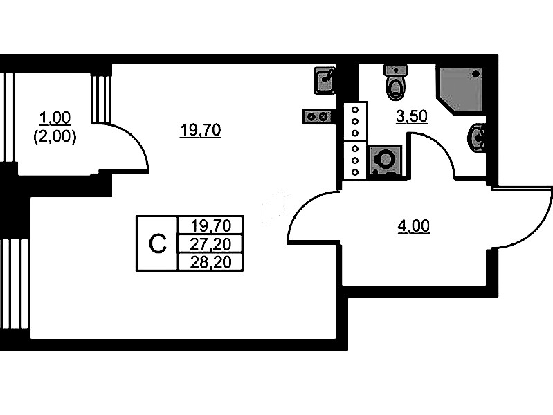 Квартира студия 28.2 м², 13/13 эт., ЖК «Тайм Сквер»